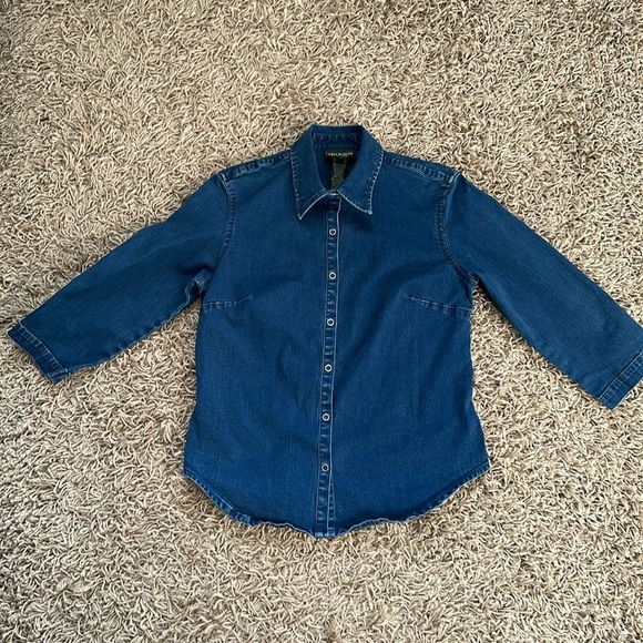Women’s Vintage Ralph Lauren Collared Jean Snap Front Top Size 8 Petite - Picture 2 of 6